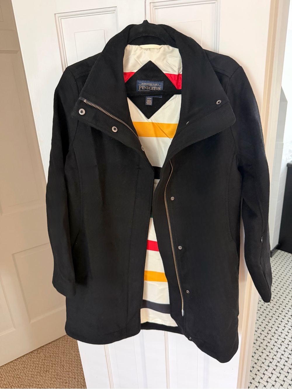 Pendleton Black Wool Coat with Striped Lining Small